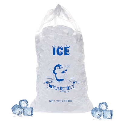 جودة  20lb LDPE Durable Plastic Ice Bags Heat seal With Drawstring Closure مصنع