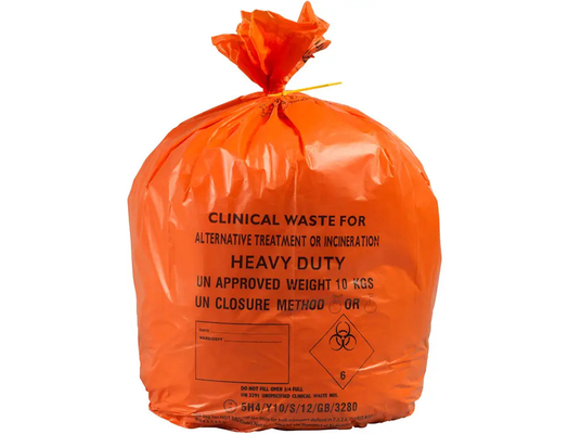 أكياس النفايات الطبية الخطرة LDPE ذات القوة الإضافية برتقالية شديدة التحمل