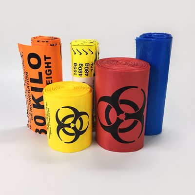 طباعة مخصصة البلاستيك Biohazard كيس النفايات المعدية في لفة